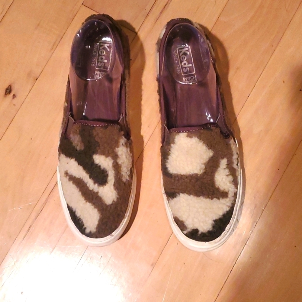 Keds Shearly Fuzzy Camouflage Double Decker Shearl Sz. 9.5 Slipon Sneakers Shoes